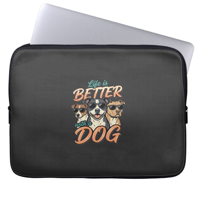 Leven Is Beter Met Hond Vector Laptop Sleeve (Voorkant)