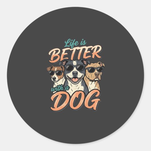 Leven Is Beter Met Hond Vector Ronde Sticker (Voorkant)