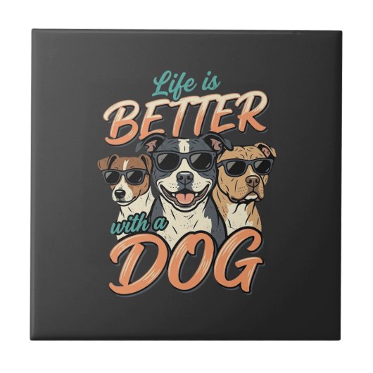 Leven Is Beter Met Hond Vector Tegeltje (Voorkant)
