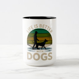 Leven is beter met honden Retro silhouet koffie M Tweekleurige Koffiemok