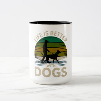 Leven is beter met honden Retro silhouet koffie M Tweekleurige Koffiemok