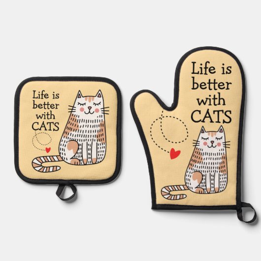 Leven Is Beter Met Katten Doodle Ovenwant & Pannenlap Set (Voorkant)