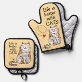 Leven Is Beter Met Katten Doodle Ovenwant & Pannenlap Set (Voorkant / Achterkant)