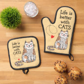 Leven Is Beter Met Katten Doodle Ovenwant & Pannenlap Set (Top down)