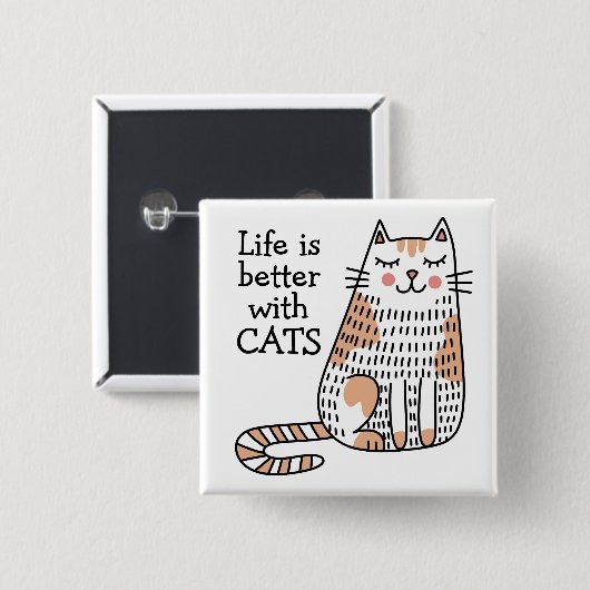 Leven Is Beter Met Katten Doodle Vierkante Button 5,1 Cm (Voorkant /achterkant)