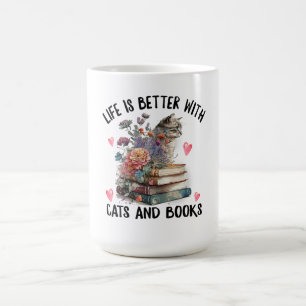 Leven is beter met katten en boeken Funny Cat Koffiemok