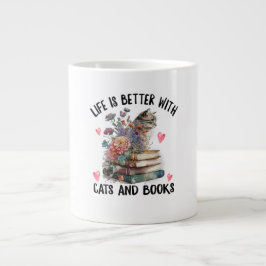 Leven is beter met katten en boeken Funny Kat Grote Koffiekop