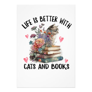 Leven is beter met katten en boeken Grappige kat Foto Afdruk