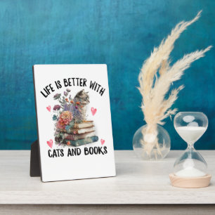 Leven is beter met katten en boeken Grappige kat Fotoplaat