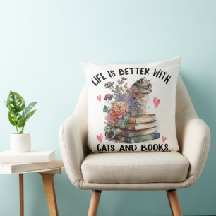 Leven is beter met katten en boeken Grappige kat Kussen