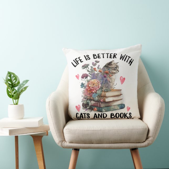 Leven is beter met katten en boeken Grappige kat Kussen (Stoel)