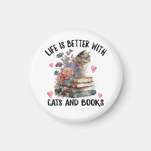 Leven is beter met katten en boeken Grappige kat Magneet