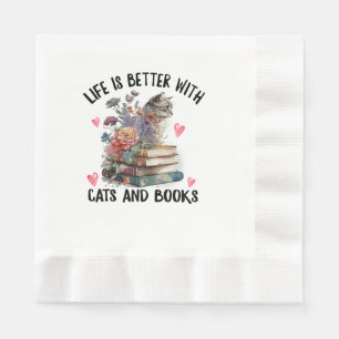 Leven is beter met katten en boeken Grappige kat Servet