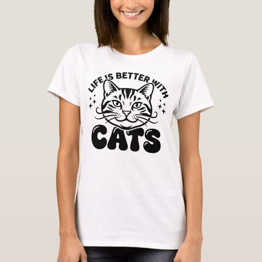 Leven is beter met katten Moderne minimalistische T-shirt (Voorkant)