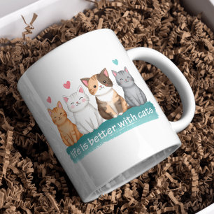 Leven is beter met katten Mopshond Kattenliefhebbe Koffiemok