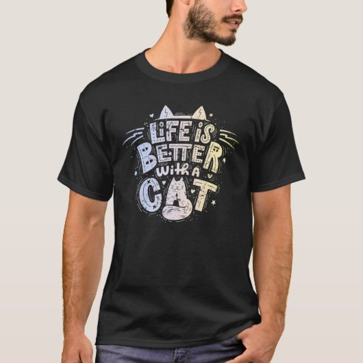 Leven is beter met katten T-shirt kattenmoeder poe (Voorkant)