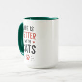 Leven is beter met katten typografie kattenliefheb mok (Voorkant links)