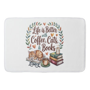 Leven is beter met koffie katten boeken badmat