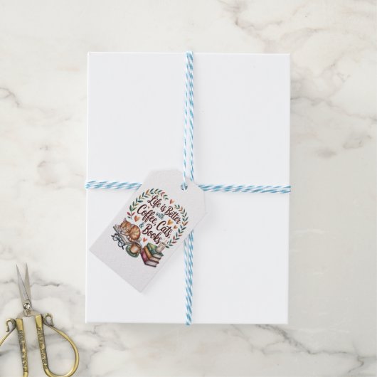 Leven is beter met koffie katten boeken cadeaulabel (Met Touw)