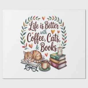 Leven is beter met koffie katten boeken cadeaupapier