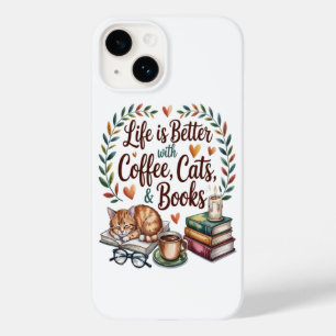 Leven is beter met koffie katten boeken Case-Mate iPhone 14 hoesje