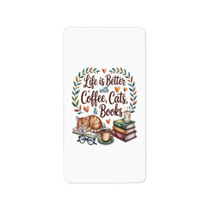 Leven is beter met koffie katten boeken etiket