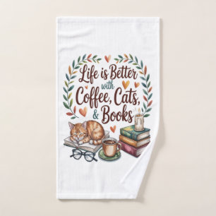 Leven is beter met koffie katten boeken handdoek