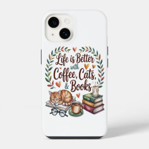 Leven is beter met koffie katten boeken iPhone 14 hoesje