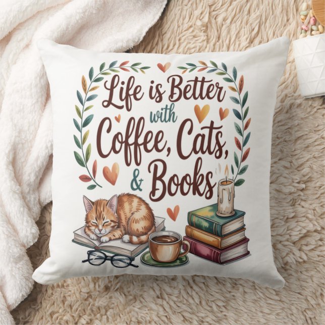 Leven is beter met koffie katten boeken kussen (Deken)