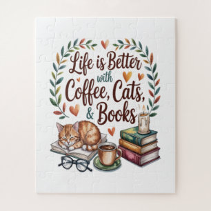 Leven is beter met koffie katten boeken legpuzzel