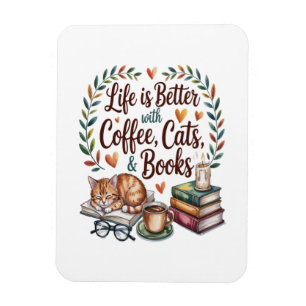 Leven is beter met koffie katten boeken magneet