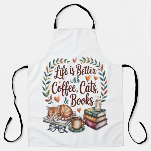 Leven is beter met koffie katten boeken schort (Voorkant)