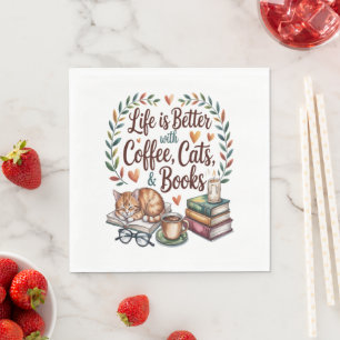 Leven is beter met koffie katten boeken servet