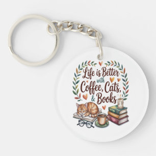 Leven is beter met koffie katten boeken sleutelhanger