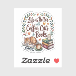 Leven is beter met koffie katten boeken sticker