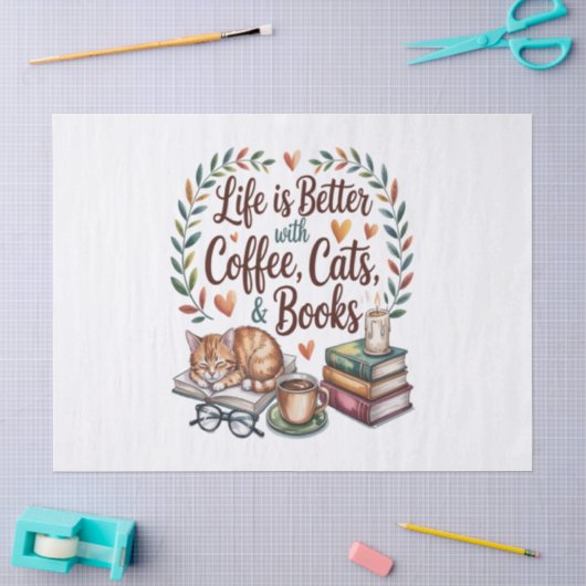 Leven is beter met koffie katten boeken tissuepapier (Craft)