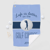 Leven is beter met monogram golfer blauw moderne p golfhanddoek (Insitu)