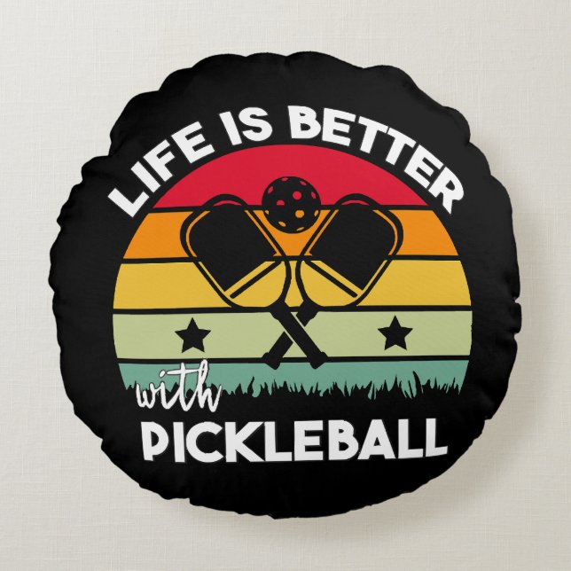 Leven is beter met Pickleball Rond Kussen (Voorkant)