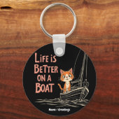 Leven is beter op een boot Katamaran zeilen ontwer Sleutelhanger (Achterkant)