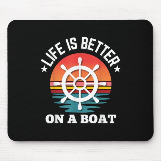 Leven Is Beter Op Een Boot Stuurwiel Retro Boot Muismat (Voorkant)