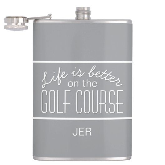 Leven is beter op golfbaan Quote Monogram Grijs Heupfles (Geopend)
