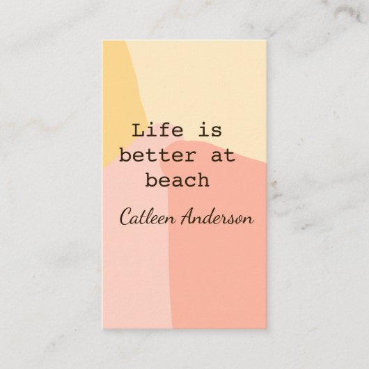 Leven is beter op het strand geel oranje boho rust visitekaartje (Voorkant)