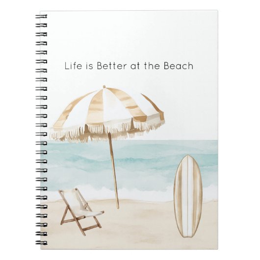 Leven is beter op het strand paraplu surfplank notitieboek (Voorkant)