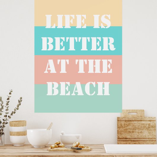 Leven is beter op het strand retro poster (Keuken)