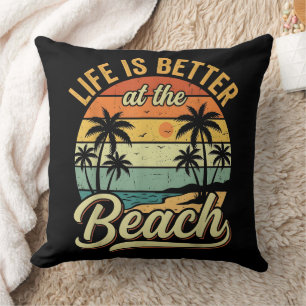 Leven is beter op het strand Retro zomervakantie Kussen