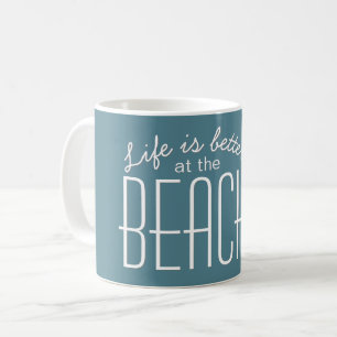 Leven is beter op het strand typografie citaat koffiemok