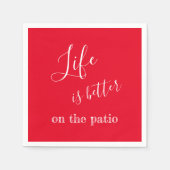 Leven is beter op het terras quote rood servet (Voorkant)