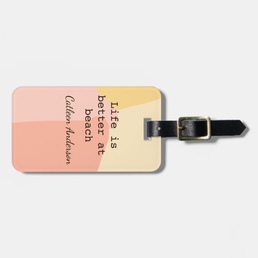 Leven is beter op strand geel oranje boho rustiek bagagelabel (Voorkant horizontaal)