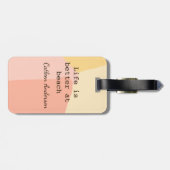 Leven is beter op strand geel oranje boho rustiek bagagelabel (Achterkant horizontaal)