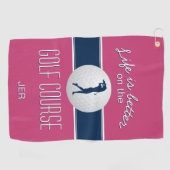 Leven is beter Quote Golf Geborduurd Roze Golfhanddoek (Horizontaal)